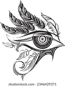 The ancient Egyptian Moon sign - left Eye of Horus. Mighty Pharaohs amulet.Flat design. Free hand drawing style. Contemporary modern trendy vector illustration. Magic, witchcraft, occult symbol