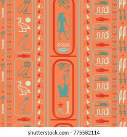 Ancient egyptian motifs seamless background. Ethnic hieroglyph symbols texture. Repeating ethnical fashion background for garments.