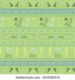 Ancient egyptian motifs seamless vector. Ethnic hieroglyph symbols grid. Repeating ethnical fashion pattern for advertising.