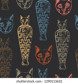 
Ancient Egyptian mummy of a cat.
 Vector seamless pattern. Hand-drawn  illustration. 