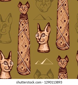 
Ancient Egyptian mummy of a cat.
 Vector seamless pattern. Hand-drawn  illustration. 