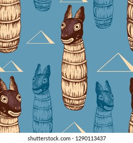 
Ancient Egyptian mummy of a dog. Vector seamless pattern. Hand-drawn  illustration.