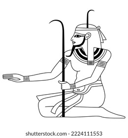 Ancient Egyptian Nile god Hapi. Isolated vector illustration. Black and white linear silhouette.