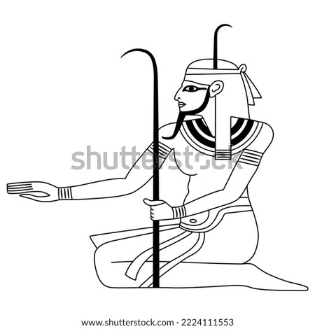 Ancient Egyptian Nile god Hapi. Isolated vector illustration. Black and white linear silhouette.