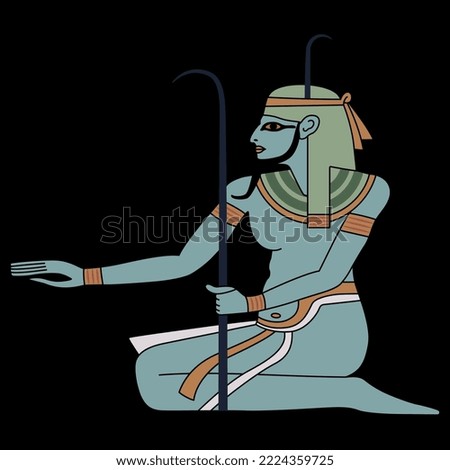Ancient Egyptian Nile god Hapi. On black background.