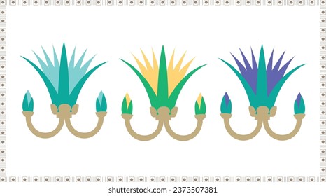 Ancient Egyptian Ornament of Sacred Lotus flowers - The Pharaonic symbol of Ancient Egypt - Illustration Vector with ancient Egyptian Color palettes

