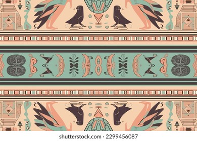 Ancient Egyptian Ornament Tribal Pattern. Abstract seamless traditional folk graphic line. Ornate elegant luxury vintage retro modern minimal for texture textile fabric backdrop background wallpaper.