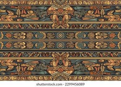 Ancient Egyptian Ornament Tribal Pattern. Abstract seamless traditional folk graphic line. Ornate elegant luxury vintage retro modern minimal for texture textile fabric backdrop background wallpaper.