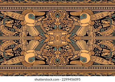 Ancient Egyptian Ornament Tribal Pattern. Abstract seamless traditional folk graphic line. Ornate elegant luxury vintage retro modern minimal for texture textile fabric backdrop background wallpaper.