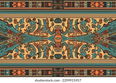 Ancient Egyptian Ornament Tribal Pattern. Abstract seamless traditional folk graphic line. Ornate elegant luxury vintage retro modern minimal for texture textile fabric backdrop background wallpaper.
