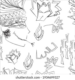 Ancient Egyptian ornament Tribal seamless pattern. Tribal art Egyptian vintage ethnic silhouettes seamless pattern in black and white color. Folk abstract repeating background texture. textile 