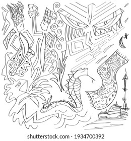 Ancient Egyptian ornament Tribal seamless pattern. Tribal art Egyptian vintage ethnic silhouettes seamless pattern in black and white color. Folk abstract repeating background texture. textile 
