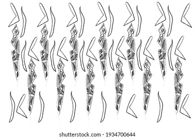 Ancient Egyptian ornament Tribal seamless pattern. Tribal art Egyptian vintage ethnic silhouettes seamless pattern in black and white color. Folk abstract repeating background texture. textile 