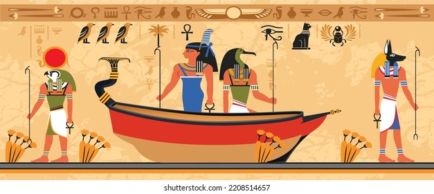 Ancient Egyptian Papyrus With Boat From Ancient Egypt Art