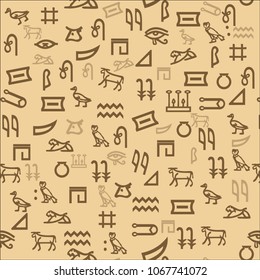 Ancient Egyptian pattern hieroglyphs. Ethnic decoration, history manuscript, mythology and traditional. Vector illustration. Seamless background