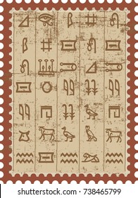 Ancient Egyptian pattern hieroglyphs. Ethnic decoration, history manuscript, mythology and traditional. Vector illustration - grunge background