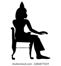 Ancient Egyptian person or pharaoh sitting on a chair. Black silhouette on white background. Isolated vector illustration.