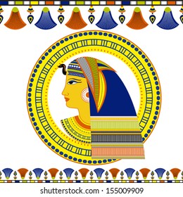 Ancient Egyptian Pharaoh head with traditional ornament on white - vector illustration