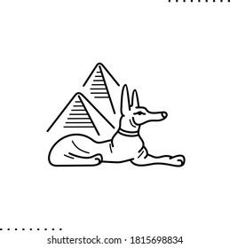 ancient Egyptian pyramids and god jackal, Anubus  vector icon in outlines