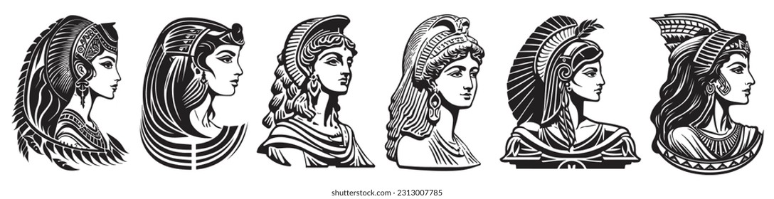 Ancient Egyptian queen head logo, vector illustration of female face