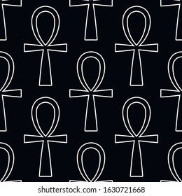 Ancient egyptian religious symbol ankh seamless pattern background.
