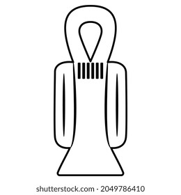 Ancient Egyptian sacred symbol Tyet. Knot of Isis or girdle of Isis. Ankh amulet. Egyptian cross. Stylized human figure. Black and white linear silhouette.