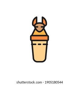 Ancient egyptian sarcophagus, Canopic jars flat color line icon.