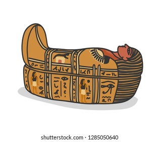 Ancient egyptian sarcophagus, tomb for pharaons mummy. Isolated vector illustration in doodle hand drawn style.