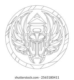 Ancient Egyptian scarab with wings line vector illustration