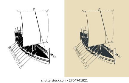 Ancient Egyptian ship stylized vector illustrations