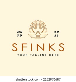 Ancient egyptian sphinx head line art logo design concept. Brand logo inspiration innovating simple line art egyptian sphinx logo