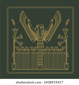 Ancient Egyptian style line art is an art style that displays drawings or illustrations using simple and geometric lines, inspired by ancient Egyptian art and culture.