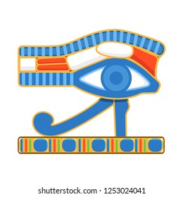 Ancient Egyptian symbol of protection, left falcon eye of egypt deity Horus, Wadget, religious mythological symbol of moon, Wedjat all-seeing eye. Vector illustration isolated.