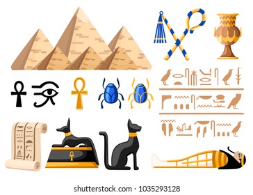 Ancient Egyptian symbols and decoration Egypt flat icons vector illustration on white background web site page and mobile app design