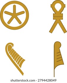 Ancient Egyptian symbols vector set 
featuring Feather of Maat, Sa, Feather 
of Shu and Duat icons. Representing 
justice, protection, air and underworld 
in Egyptian mythology. Perfect for 
educational and cultural design projects.