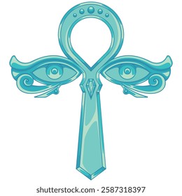 Ancient Egyptian talisman with diamonds. Ansate cross with eyes of Horus