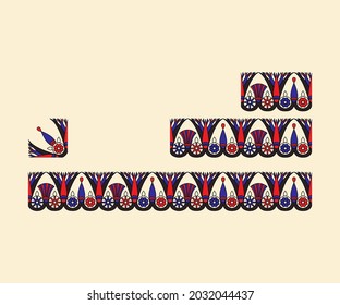 an ancient Egyptian theme vector seamless border or frame with different lengths - short, medium, and long - and inner and outer corner.