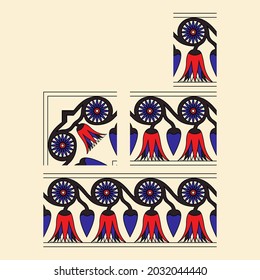 an ancient Egyptian theme vector seamless border or frame with different lengths - short, medium, and long - and inner and outer corner.