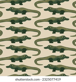 Ancient Egyptian themed vector seamless pattern with crocodiles