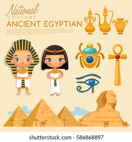 Ancient Egyptian traditional costumes : Vector Illustration