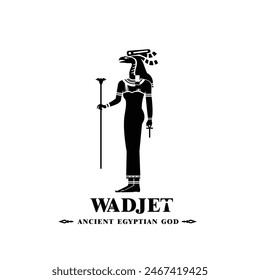 Ancient egyptian wadjet god silhouette. middle east nurse queen with crown and scepter