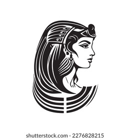 Ancient egyptian woman head logo. Vector illustration of female face. Silhouette svg, only black and white. svg
