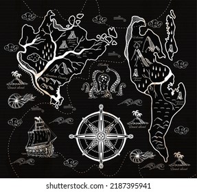 Ancient map’s elements isolated. Vector