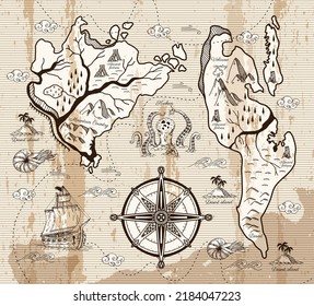 Ancient map’s elements. Vector vinage