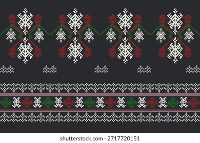 un antiguo patrón de bordado de la tribu de la colina Yao mien, inspiración tradicional, diseño étnico único, punto de punto de tejido y punto de rejilla con color rojo, blanco y verde, traje popular, diseño textil tailandés para ropa de vestuario, decoración, obras de arte de tela