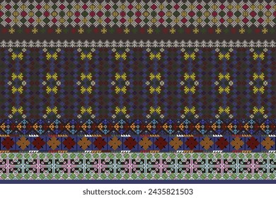 an ancient embroidery pattern of Yao tribe,hill tribe culture and traditional inspiration,ethnic unique design,blue and green color tone,design for  costume clothing,wrapping,printing,textile,fabric