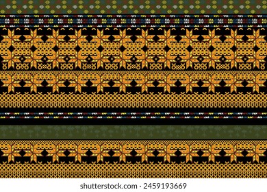 an ancient embroidery pattern of Yao tribe,hill tribe culture and traditional inspiration,ethnic unique design,yellow graphic,design for  costume clothing,wrapping,printing,textile,decoration