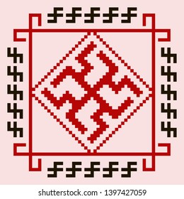 Ancient ethnic symbol. Amulet. Pixel decorative element for textiles and paper. Vector illustration