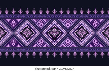 The ancient fabric design of Thai tribes.The ethnic pattern in geometric shapes.The seamless patterns of clothing. The abstract designs of fabric in pink-purple color tone. Vector design pattern.