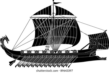 ancient fantasy ship. stencil. vector illustration